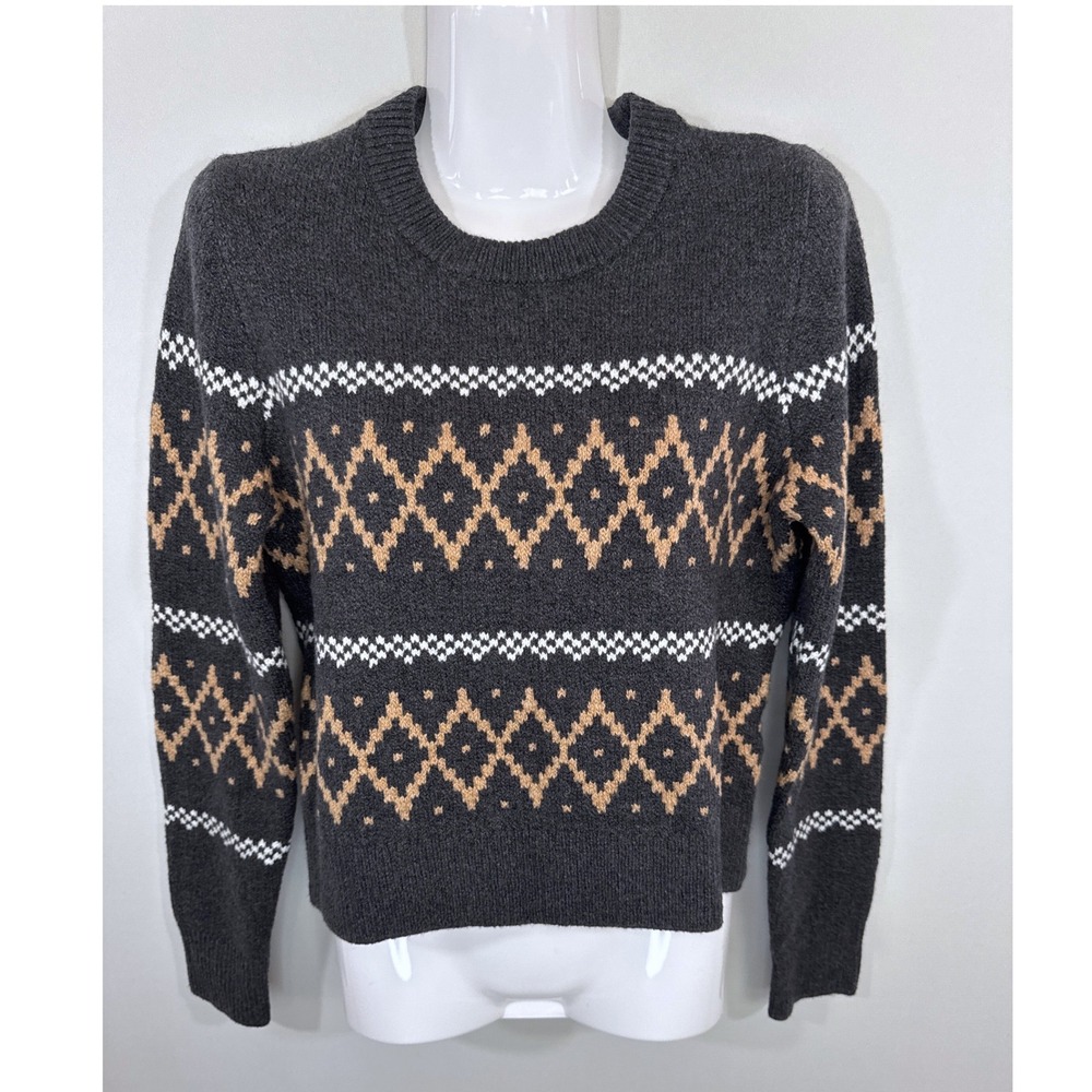 Banana Republic Womens XS Fair Isle Crewneck Sweater Charcoal Gray Geometric NEW